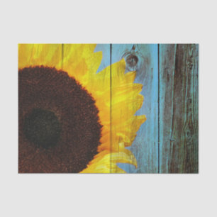 Rustic Country Sunflower Teal Wood Tissue Paper