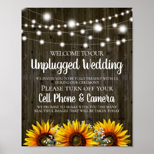 Rustic Country Sunflower Unplugged Wedding Sign