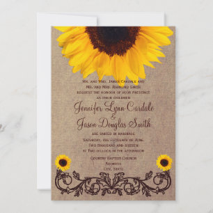 Rustic Country Sunflower Vines Wedding Invitations