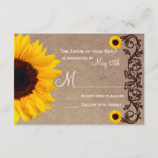 Rustic Country Sunflower Vines Wedding RSVP Cards