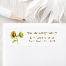 Rustic Country Sunflower Watercolor Return Address Label