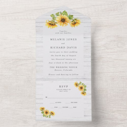 Rustic Country Sunflower Wedding All In One Invitation