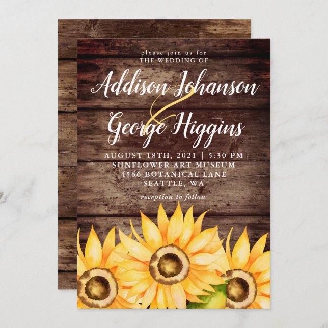 Rustic Country Sunflower Wedding Invitation (Front/Back)