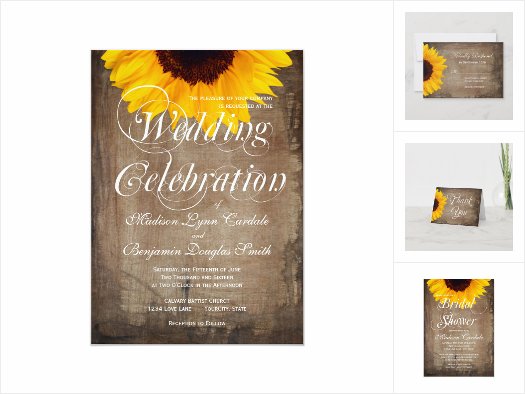 Rustic Country Sunflower Wedding Invitation Set