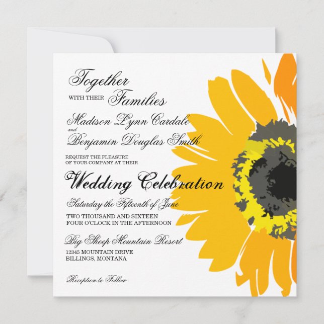 Rustic Country Sunflower Wedding Invitations (Front)