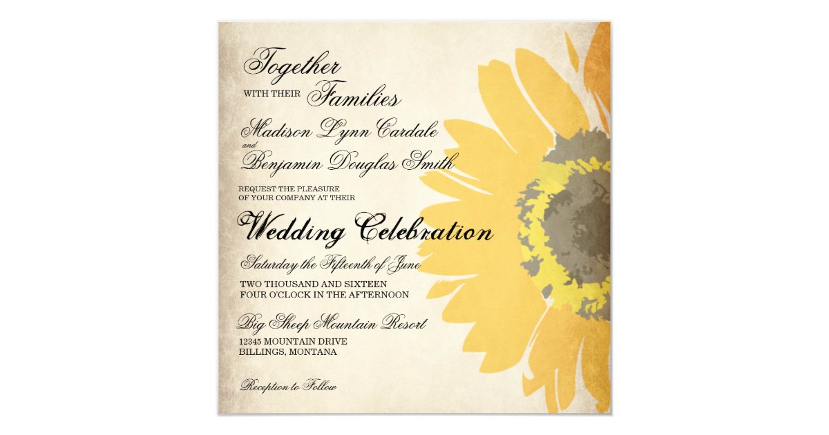 Rustic Country Sunflower Wedding Invitations | Zazzle.com