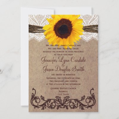 Sunflower Wedding Invitations Personalized Lace Set of 50 With RSVP and Envelope 