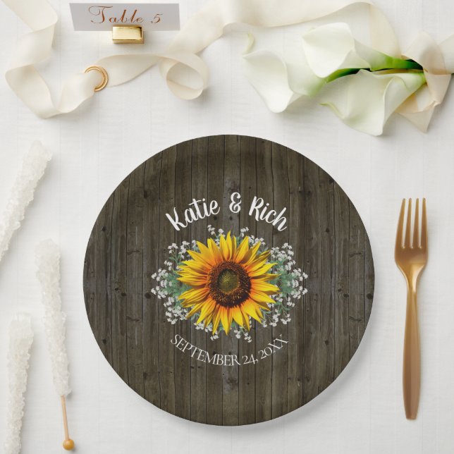 Rustic Country Sunflower Wedding Paper Plates (Wedding)