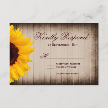 Rustic Country Sunflower Wedding Rsvp Cards by RusticCountryWedding at Zazzle