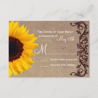 Rustic Country Sunflower Wedding RSVP Reply Cards