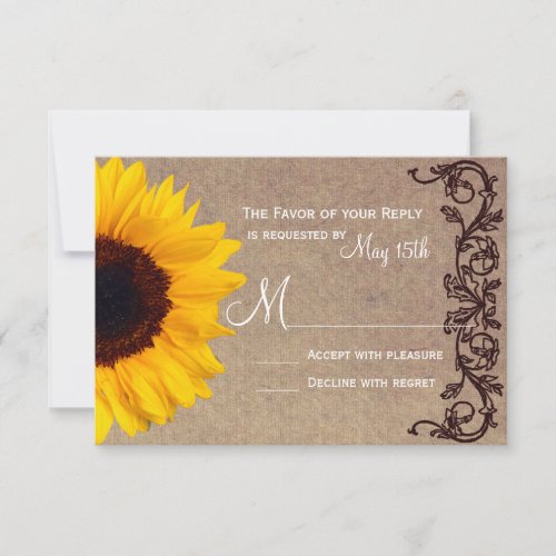 Rustic Country Sunflower Wedding RSVP Reply Cards