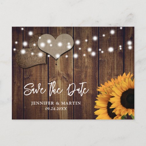 Rustic Country Sunflower Wedding Save The Date Postcard