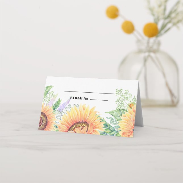 Rustic Country Sunflower Wedding Table Place Cards (Front)