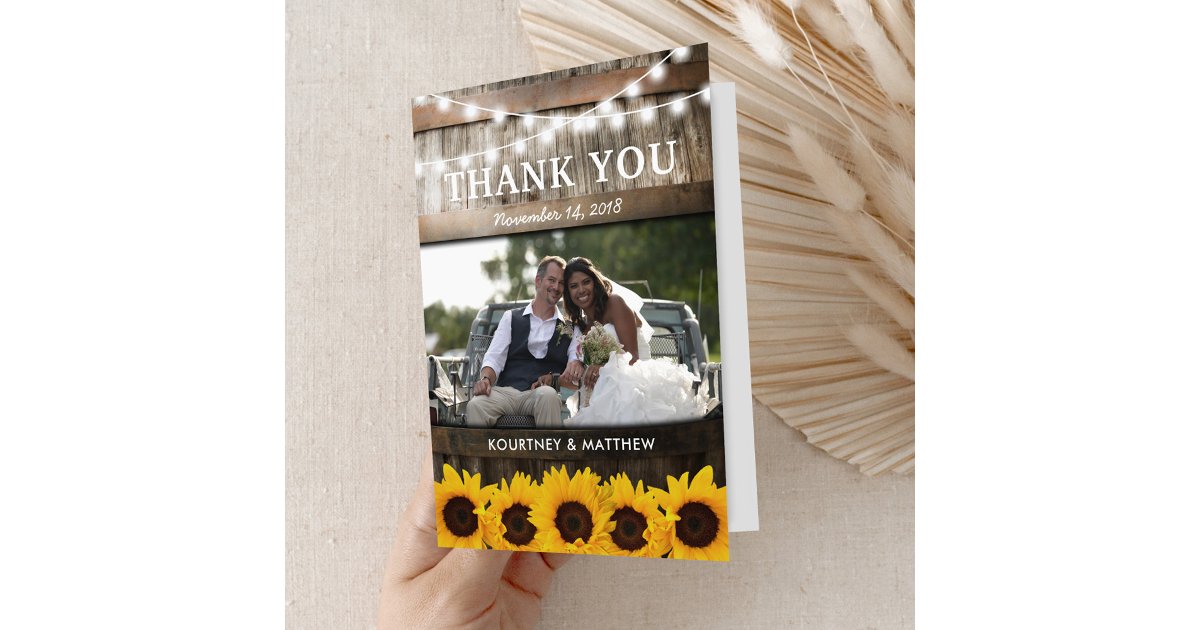 Rustic Country Sunflower Wedding Thank You Card | Zazzle