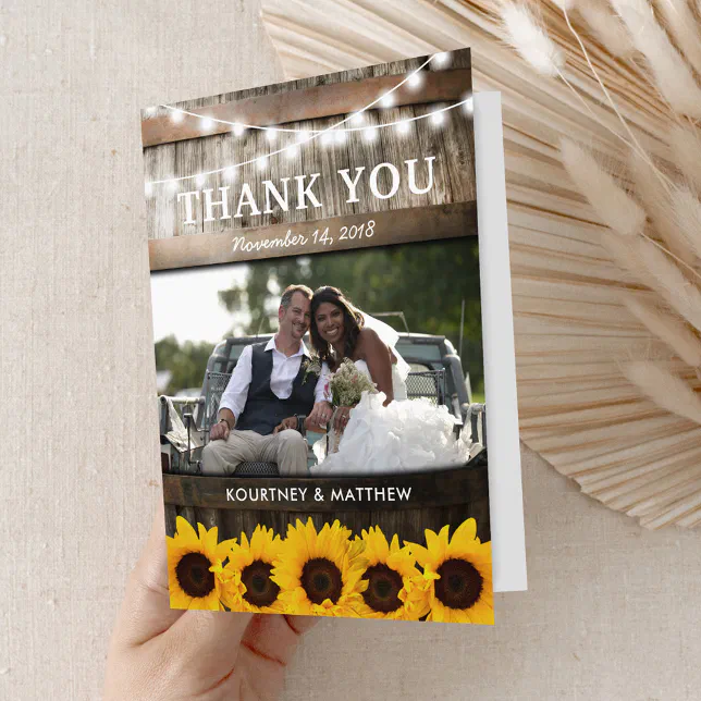 Rustic Country Sunflower Wedding Thank You Card | Zazzle