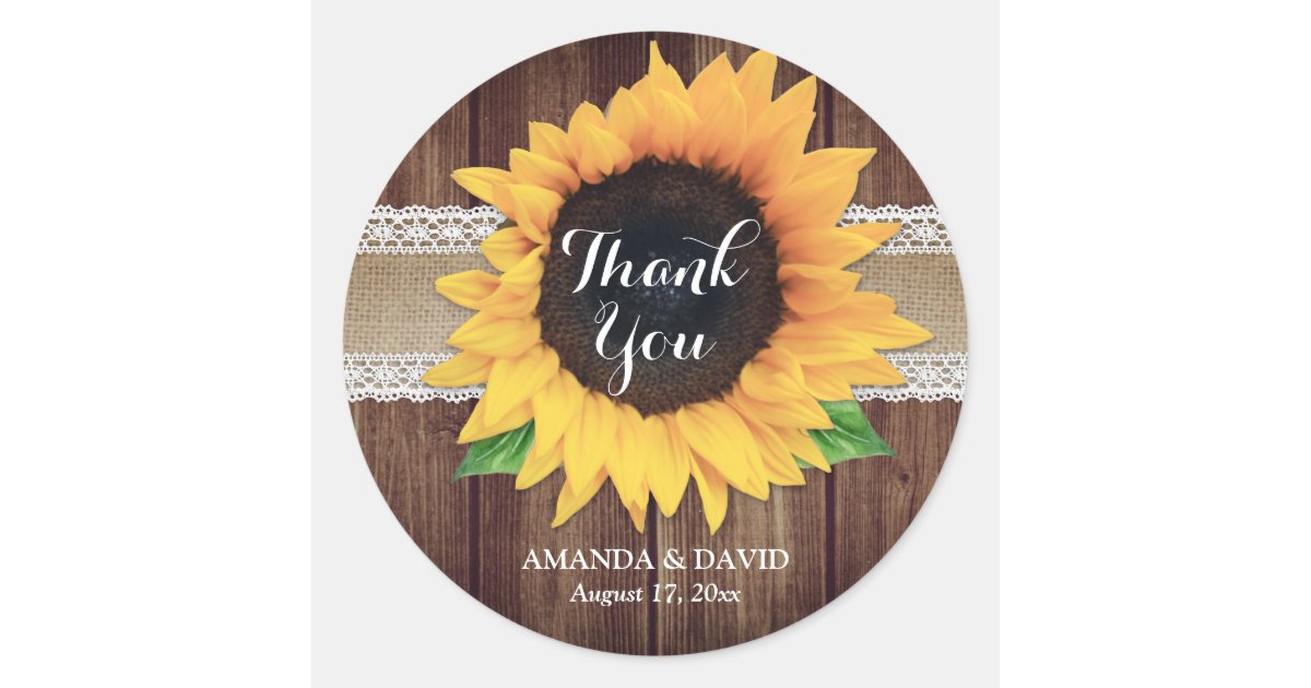 Rustic Country Sunflower Wedding Thank You Classic Round Sticker | Zazzle