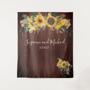 Rustic Country Sunflower Wedding Wood Tapestry