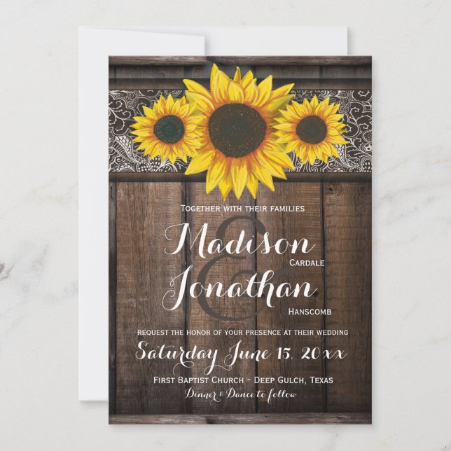 Rustic Country Sunflower Wood Wedding Invitations (Front)