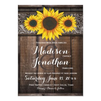 Rustic Country Sunflower Wood Wedding Invitations