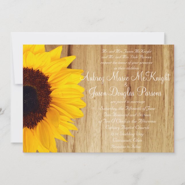 Rustic Country Sunflower Wood Wedding Invitations (Front)