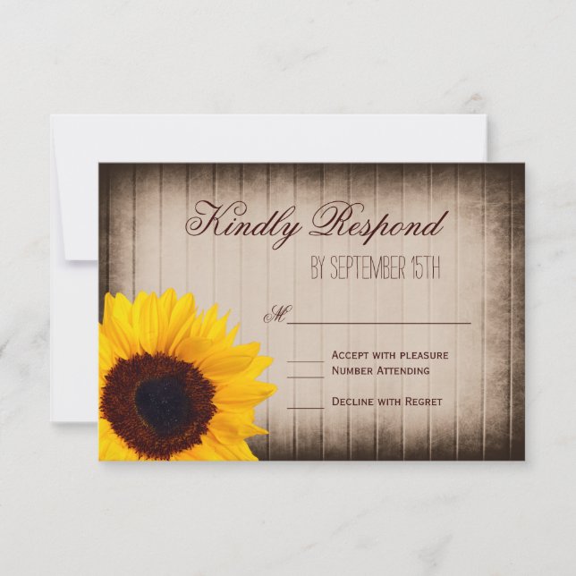 Rustic Country Sunflower Wood Wedding RSVP Cards (Front)