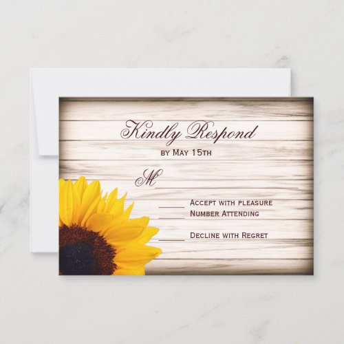 Rustic Country Sunflower Wood Wedding RSVP Cards