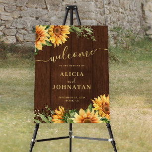 Rustic country sunflower wood wedding welcome sign