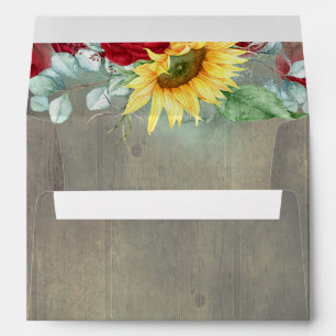 Rustic Country Sunflowers and Burgundy Red Flowers Envelope
