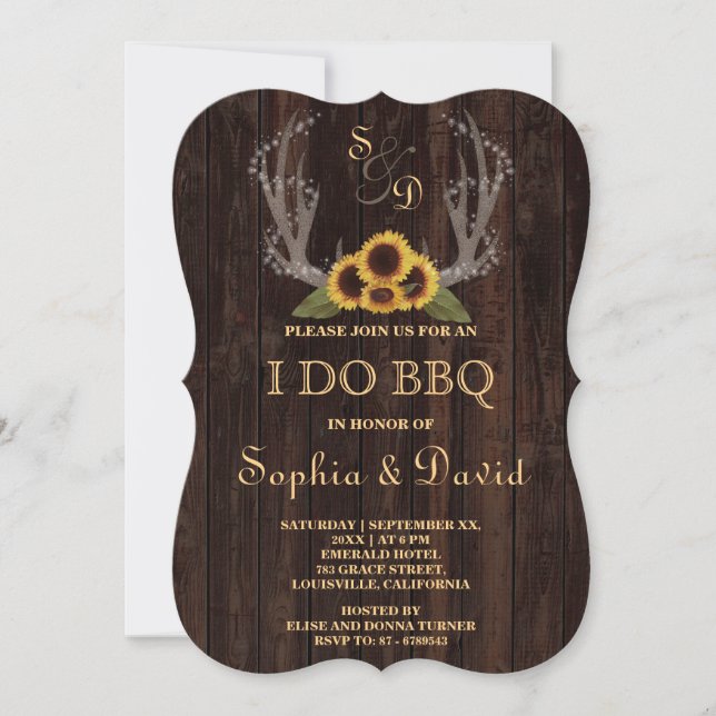 Rustic Country Sunflowers Antlers I DO BBQ Invite (Front)
