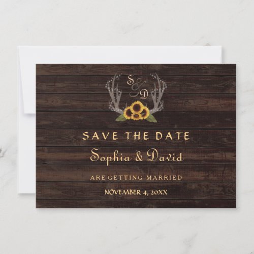 Rustic Country Sunflowers Antlers Save the Date