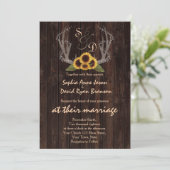 Rustic Country Sunflowers Antlers Wedding Invite (Standing Front)
