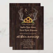 Rustic Country Sunflowers Antlers Wedding Invite (Front/Back)