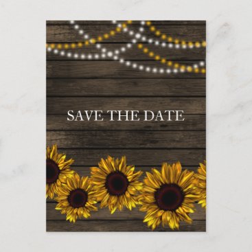 Rustic Country Sunflowers Barn Wood Save the Date Announcement Postcard