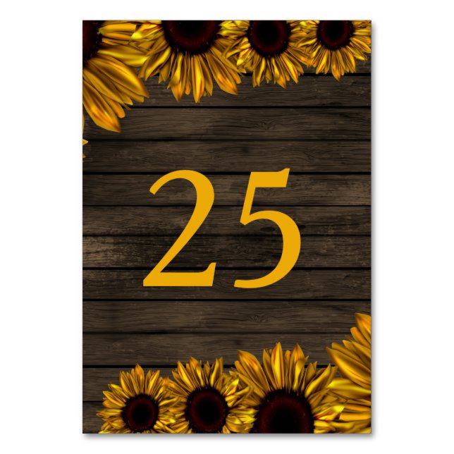 Rustic Country Sunflowers Barn Wood table number (Front)