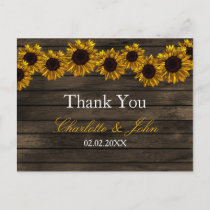 Rustic Country Sunflowers Barn Wood Thank You Postcard