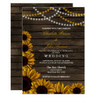 Rustic Country Sunflowers Barn Wood Wedding Card