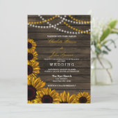 Rustic Country Sunflowers Barn Wood Wedding Invitation (Standing Front)