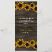 Rustic Country Sunflowers Barn Wood Wedding menu (Back)