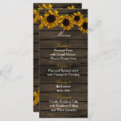 Rustic Country Sunflowers Barn Wood Wedding menu (Front/Back)