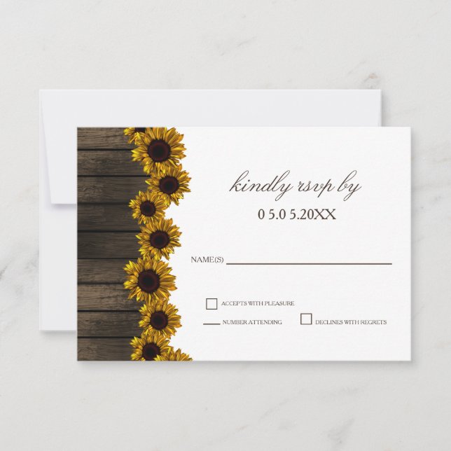 Rustic Country Sunflowers Barn Wood Wedding rsvp (Front)