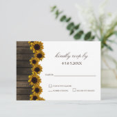 Rustic Country Sunflowers Barn Wood Wedding rsvp (Standing Front)