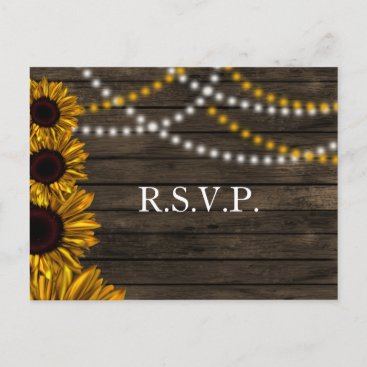 Rustic Country Sunflowers Barn Wood Wedding RSVP Invitation Postcard