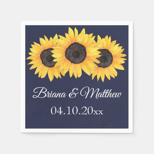 Rustic Country Sunflowers Blue Cocktail Napkin