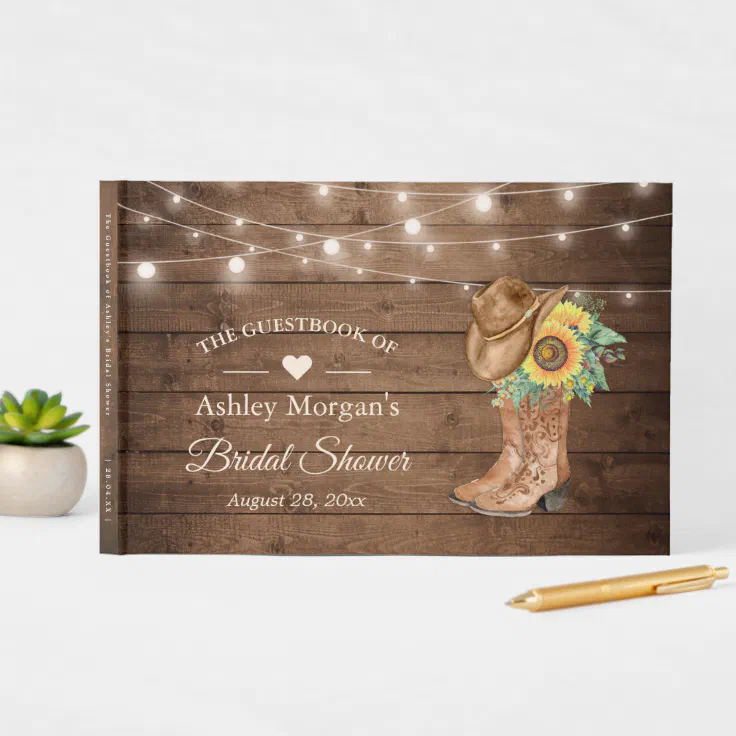 Rustic Country Sunflowers Boots Bridal Shower Guest Book Zazzle