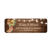 Rustic Country Sunflowers Boots String Lights Label