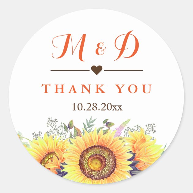 Rustic Country Sunflowers Bouquet Wedding Favor Classic Round Sticker