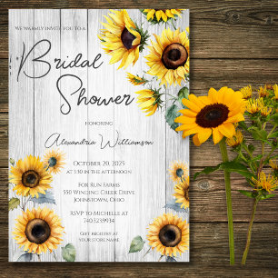 Rustic Country Sunflowers Bridal Shower Invitation