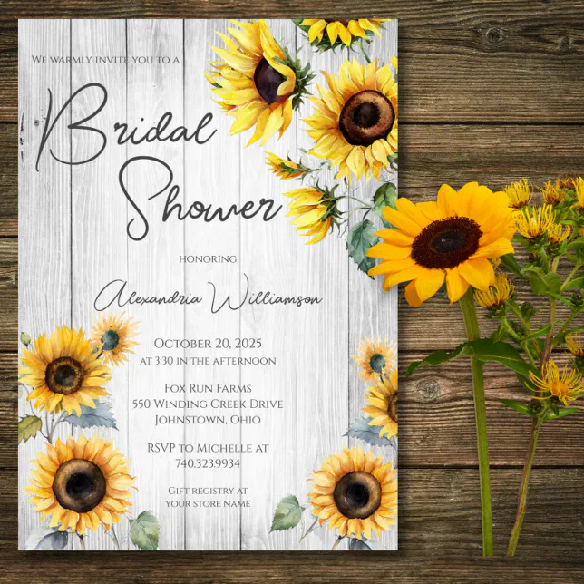 Rustic Country Sunflowers Bridal Shower Invitation | Zazzle