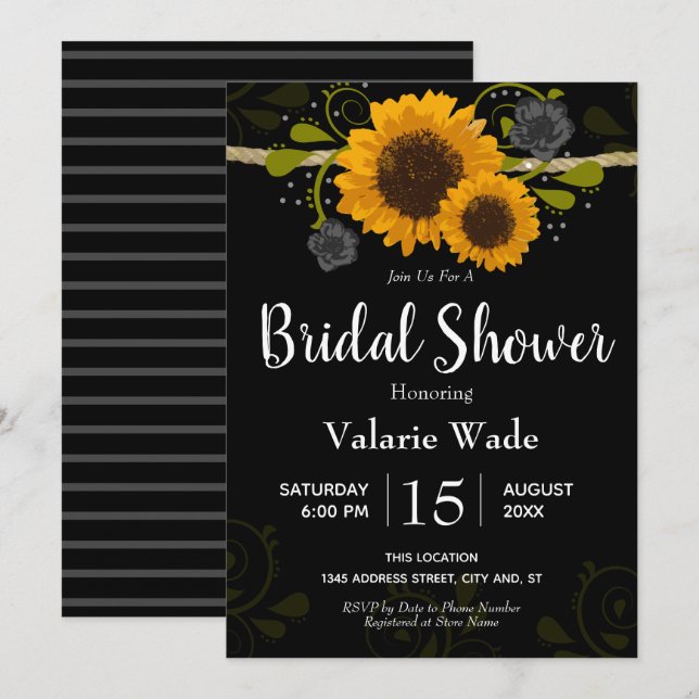Rustic Country Sunflowers Bridal Shower Invitation (Front/Back)