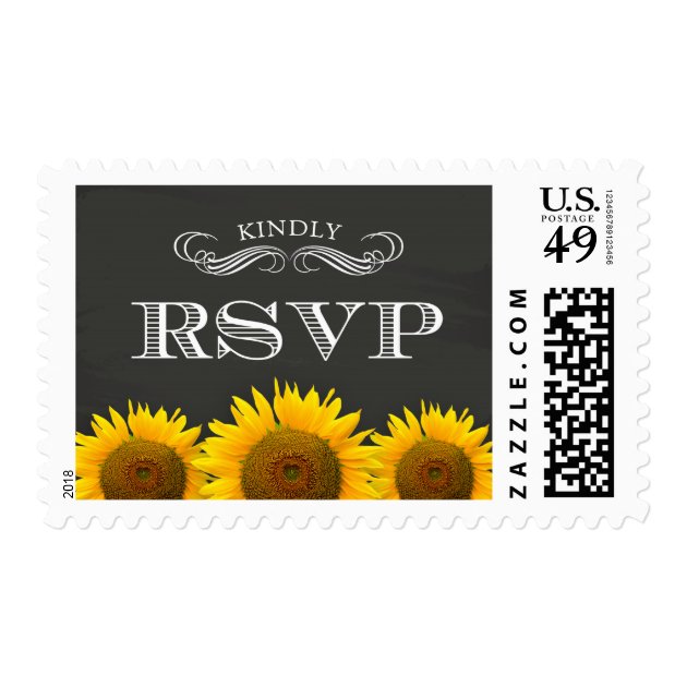 Rustic Country Sunflowers Chalkboard Wedding RSVP Postage
